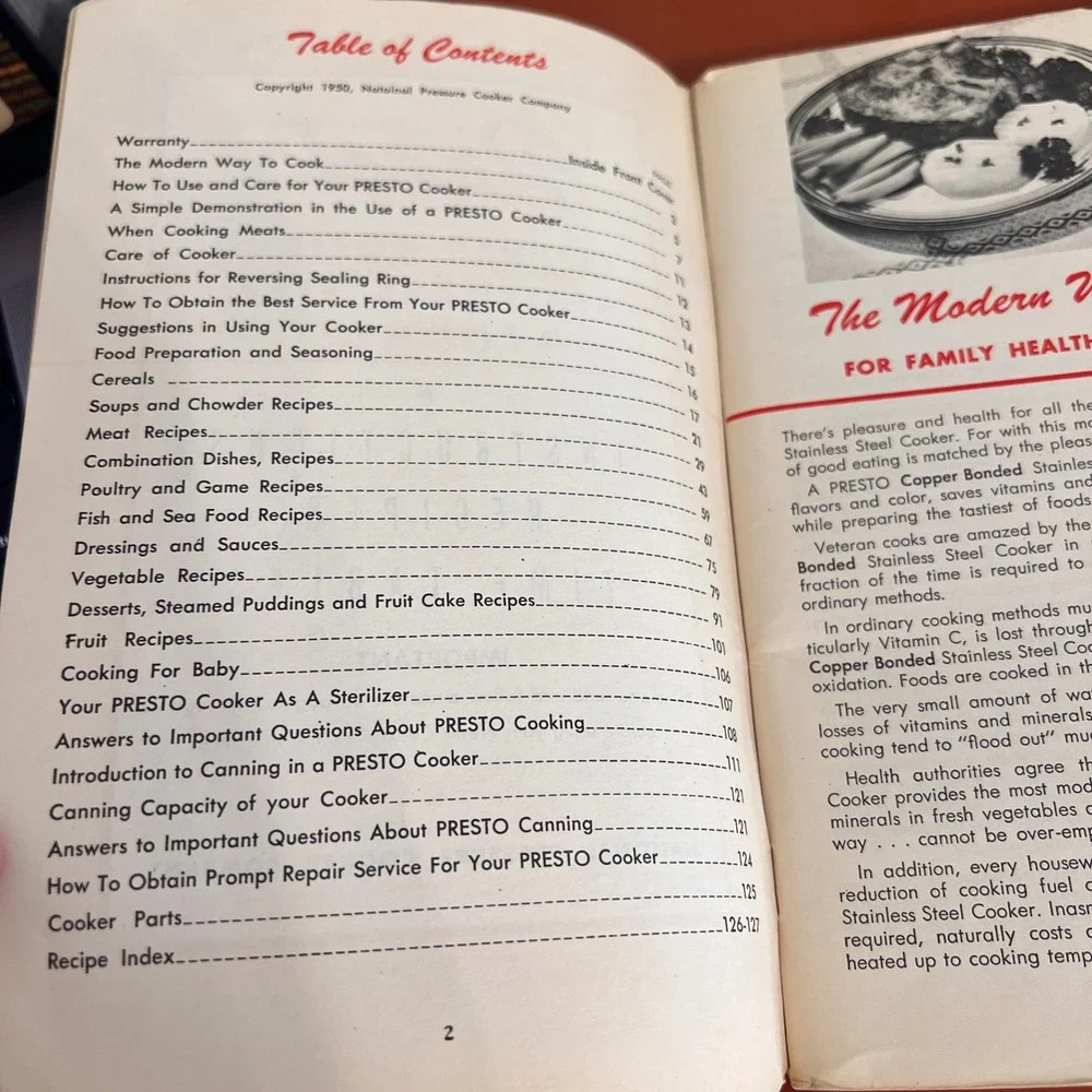 Vintage 1950 Presto Copper Bonded Stainless Steel‎ Cooker Recipe Book Model 304
